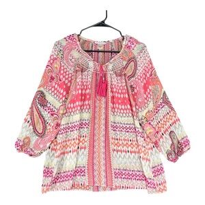 Alison Daley Women’s 14 Multicolor Boho Peasant Top Gypsy Festival Sheer Tassel